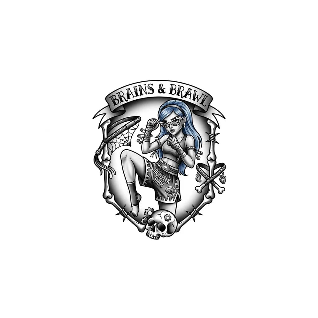 Quisiera un estilo de tatuaje en donde integres algo de las monsther high, algo sobre Muay Thai, ya sea sin personaje en su o con Ghoulia 
