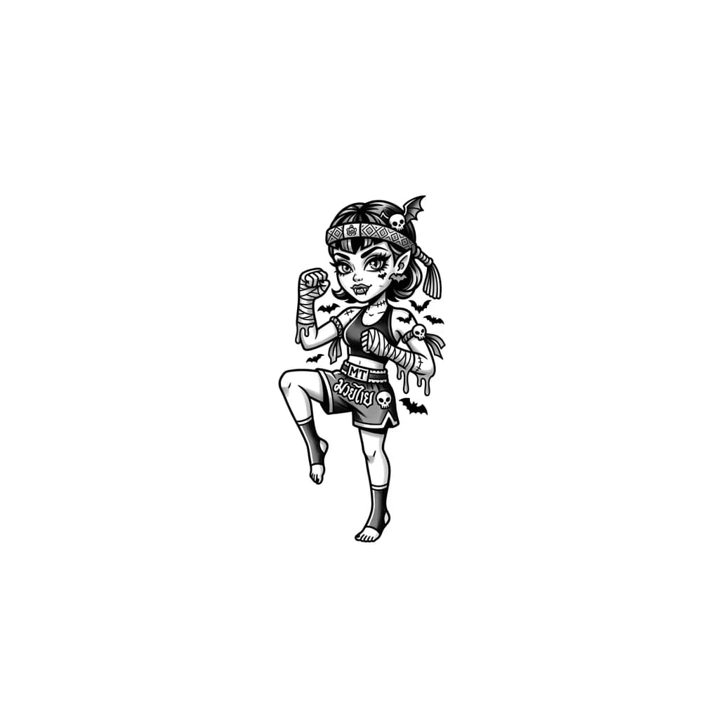 puedes crear un tatuaje de las monsther high y Muay Thai 