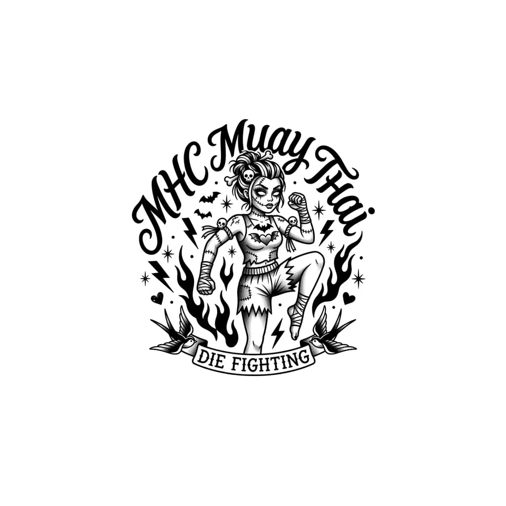 puedes crear un tatuaje de las monsther high y Muay Thai  menos animado 

