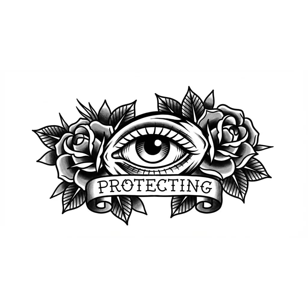Ojo estilo hold scool con de talles de flores como si estaria mirando fijo protegiendo