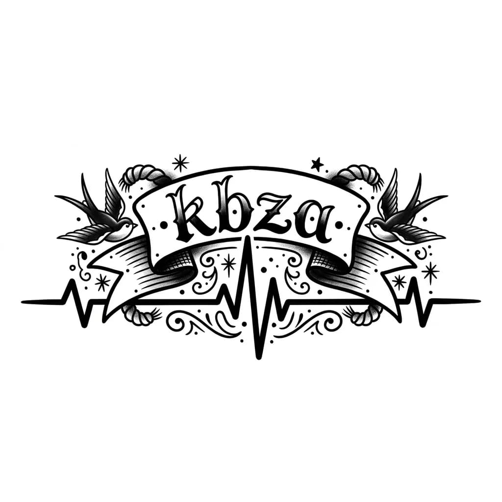 La palabra "kbza" en el medio, y la línea de pulso a los lados