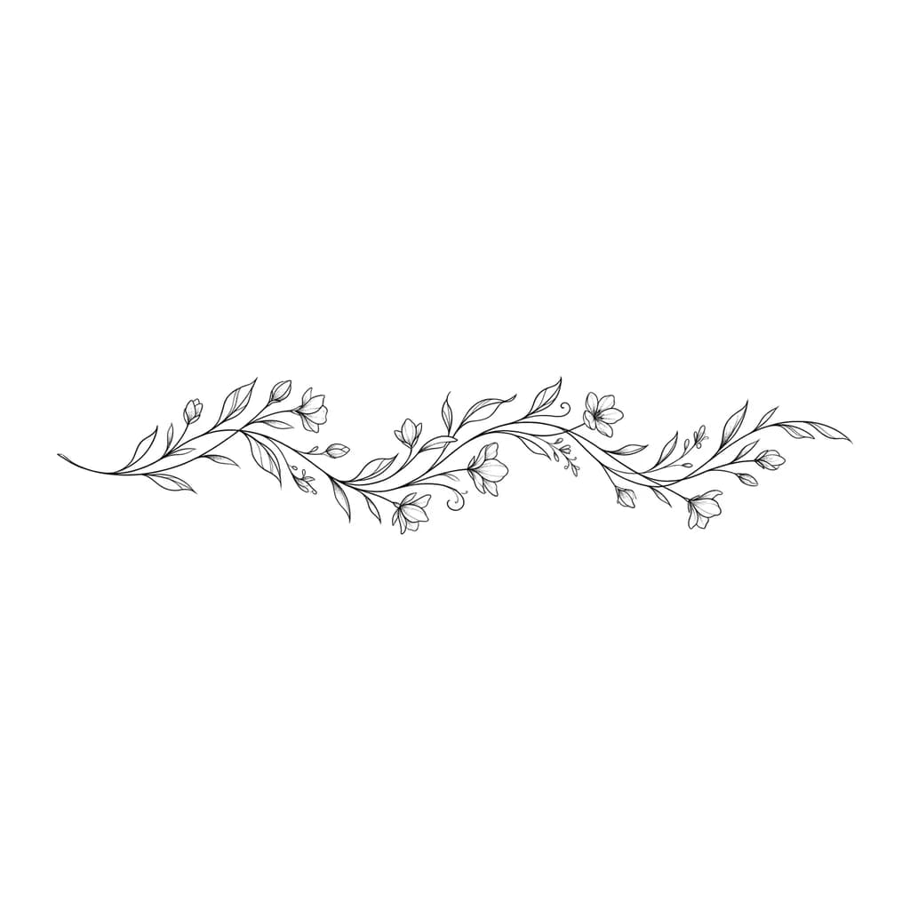 “fine line floral vine, minimal, delicate, small, feminine, organic flow, no straight line”