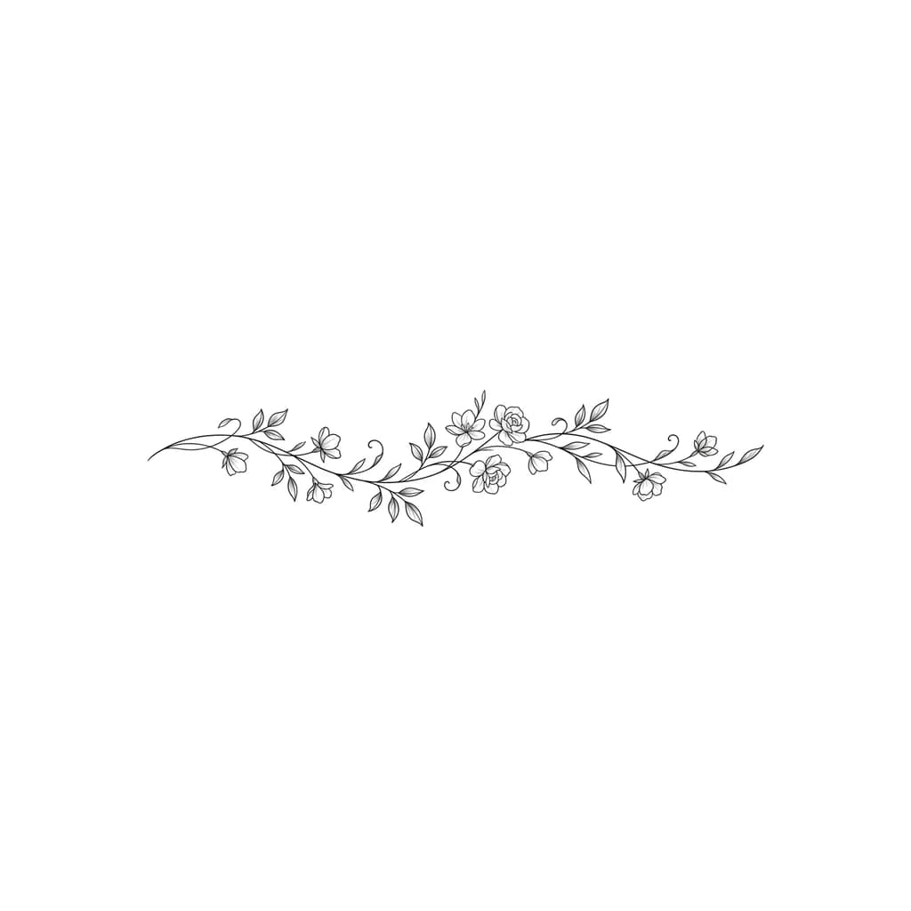“fine line floral vine, minimal, delicate, small, feminine, straight line”
