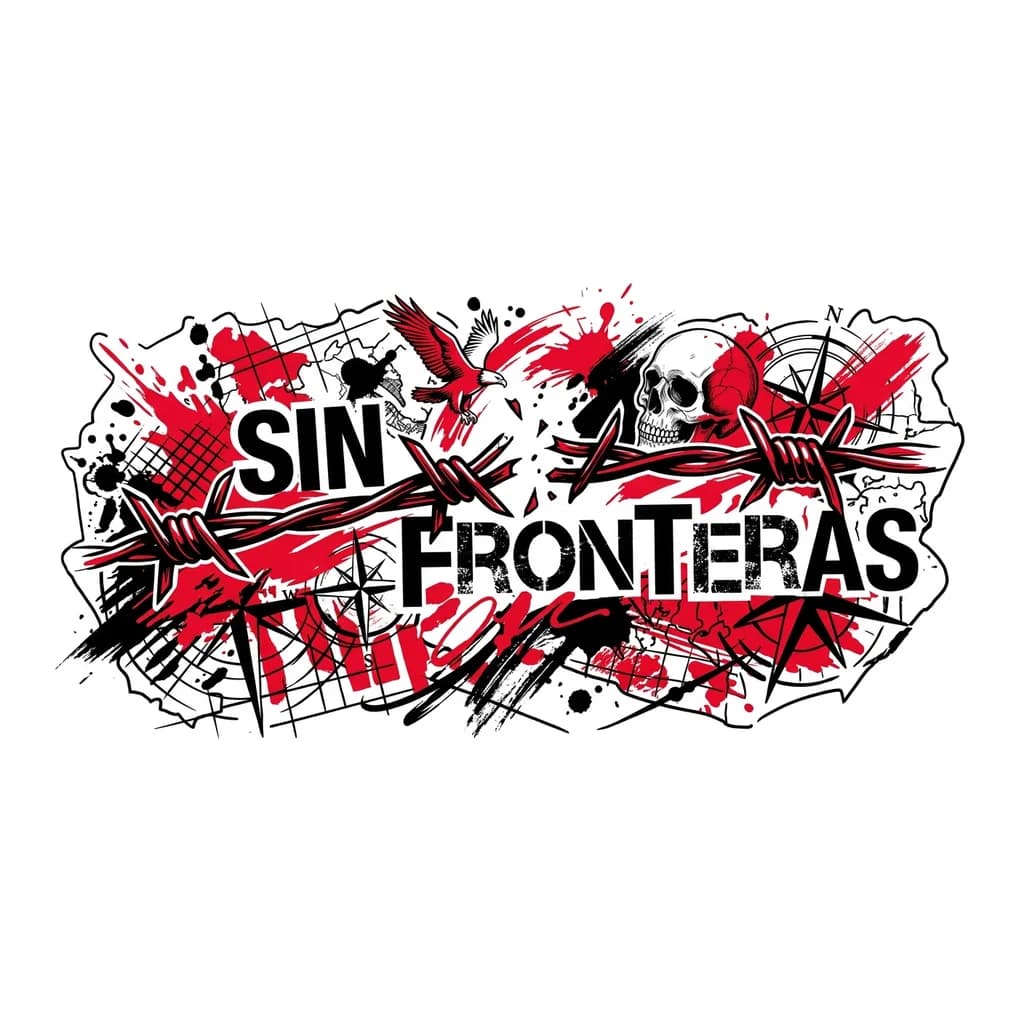 Quiero hacerme encima de la rodilla un tatuaje de un alambre de espino rojo y negro roto por las palabras "SIN FRONTERAS"