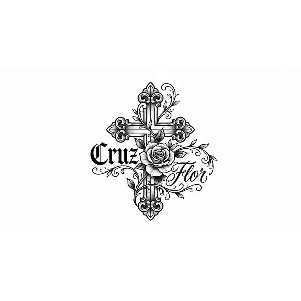 Un tatuaje para el antebrazo, que ponga cruz y flor, son los nombres de mis abuelos, que se unan mediante algo o que de alguna manera estén conectados