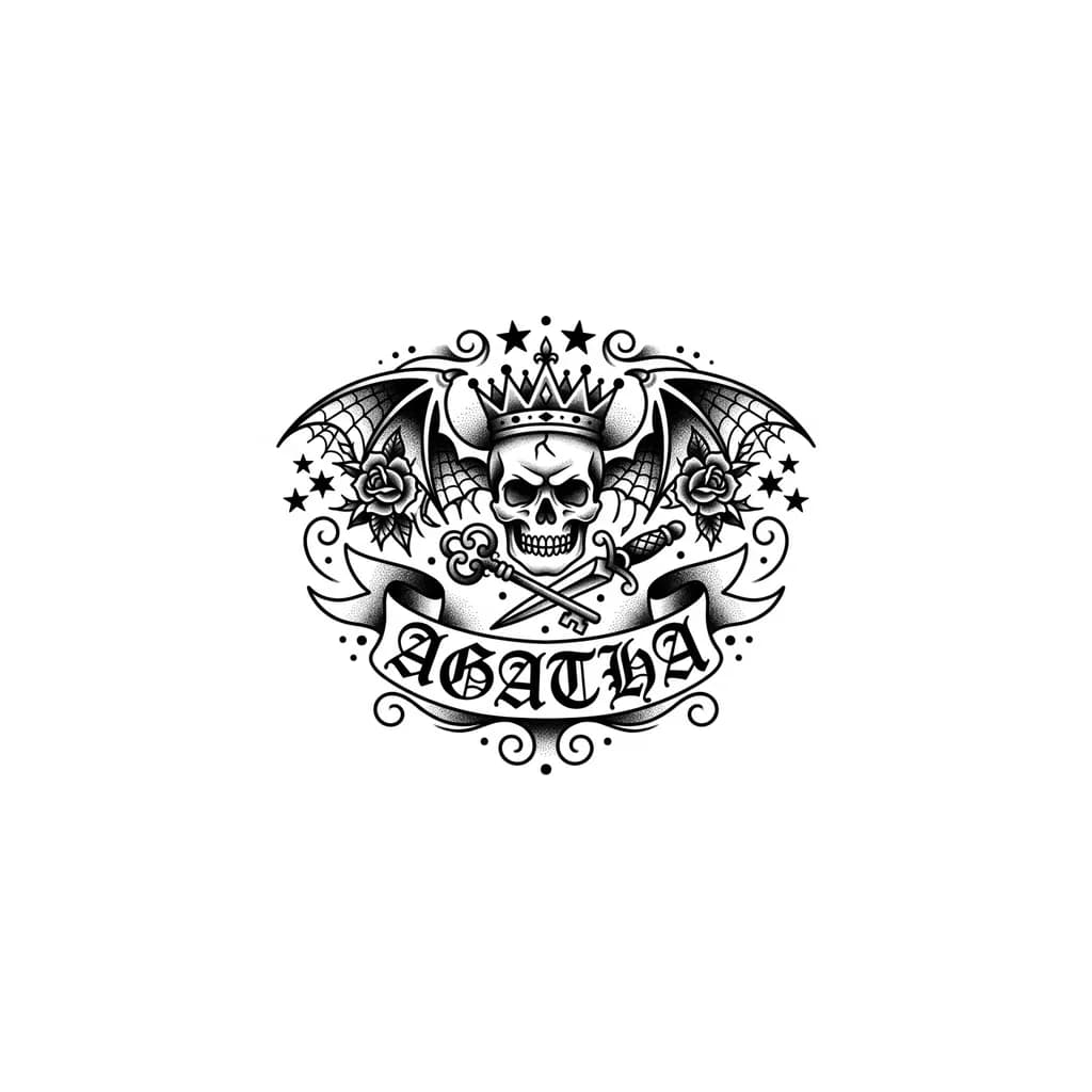 Quiero un tatuaje con temática góticas que contenga el nombre de agatha 