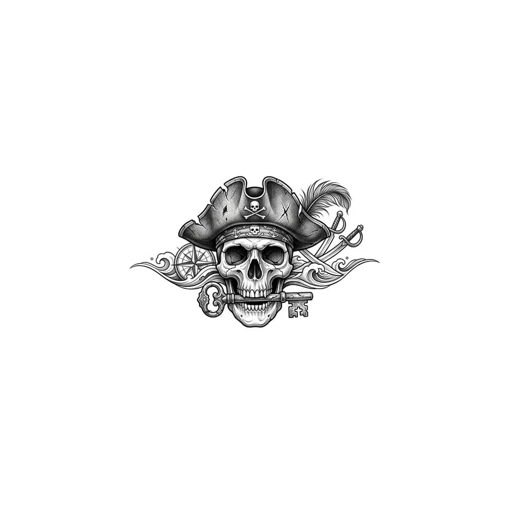 Craneo pirata mordiendo, y que sea visto desde arriba 