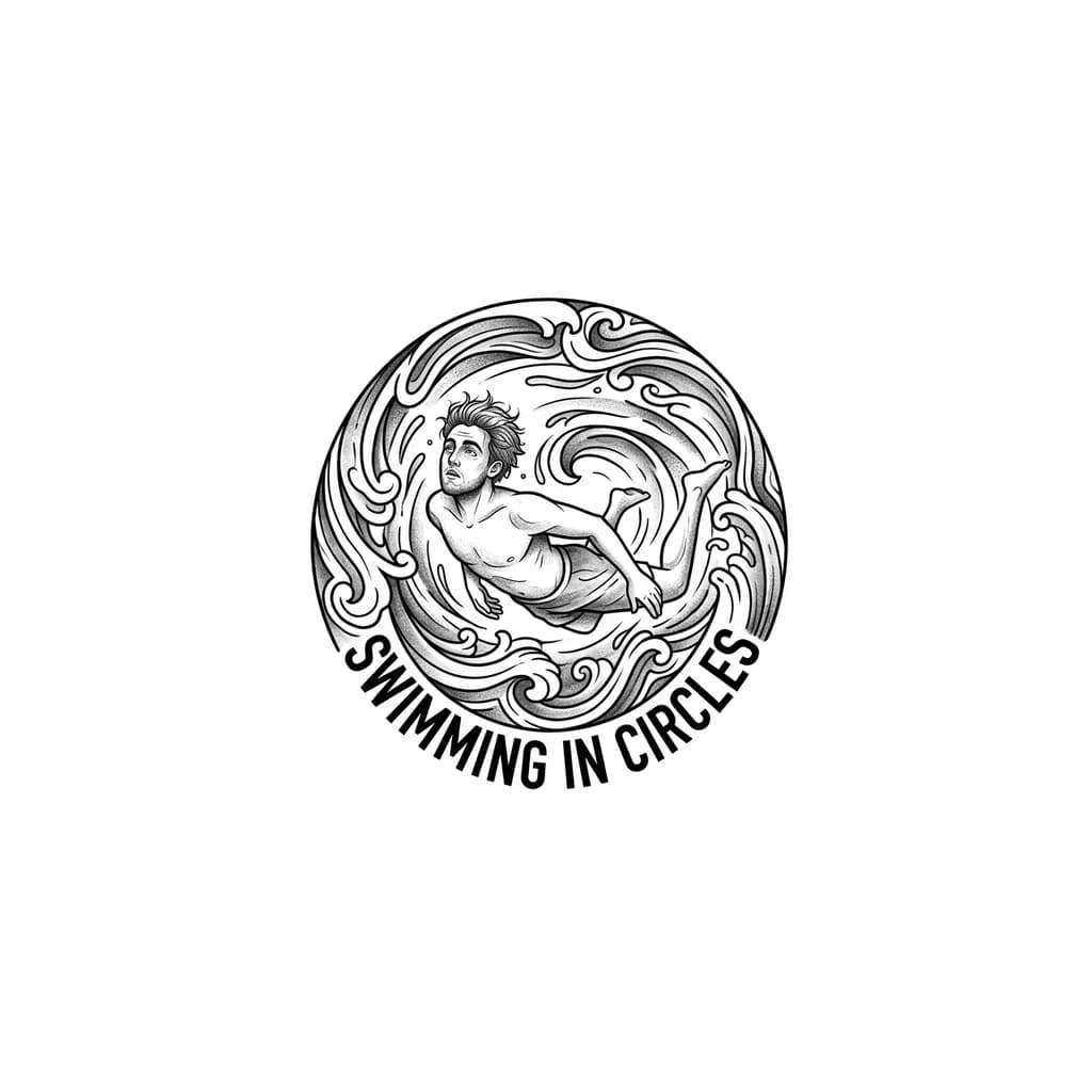 Quiero un tatuaje que refleje la idea “Swimming in circles” de Mac miller. No quiero imágenes animadas, quiero algo realista. No me gustan las letras curveadas, pero si las haces en un diseño de un círculo puede quedar bien. Eso sí, con un contorno bien definido, no me gustan las letras con líneas delgadas. No algo muy grande, sencillo pero que refleje la idea del título y lo que Mac Miller transmitió en esos dos álbumes 