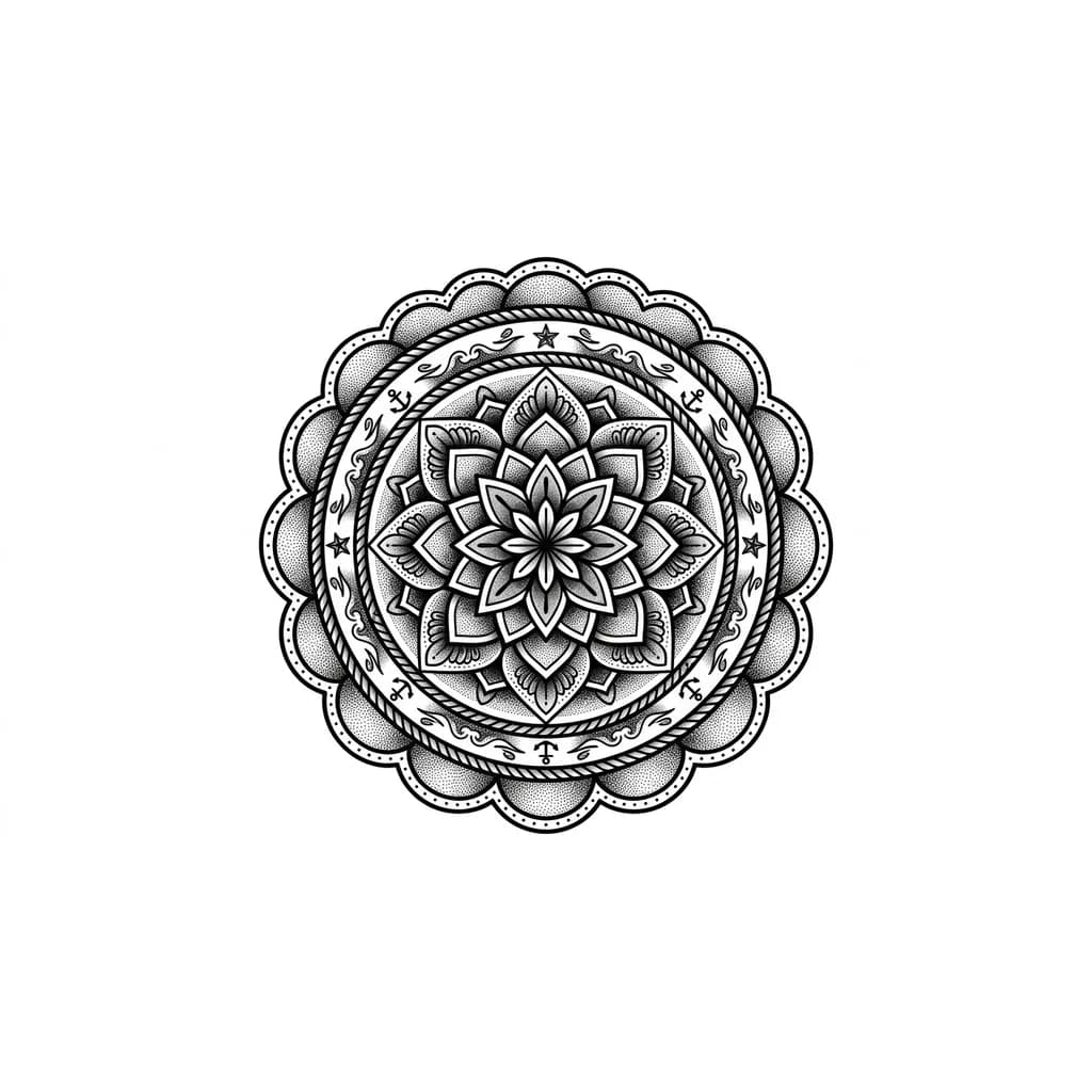 Mandala calf tattoo dot work and line work 