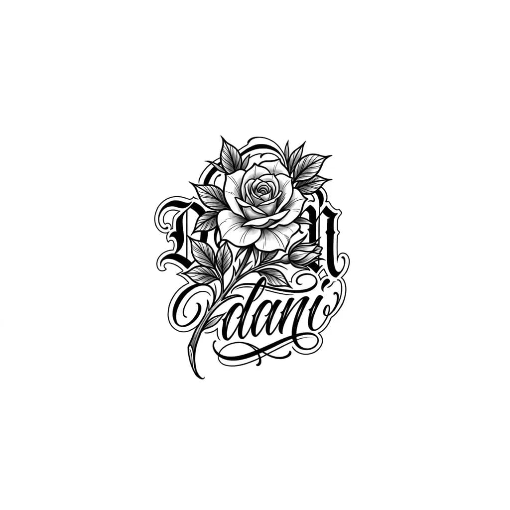 tatu con una rosa y en el ramo ponga dani