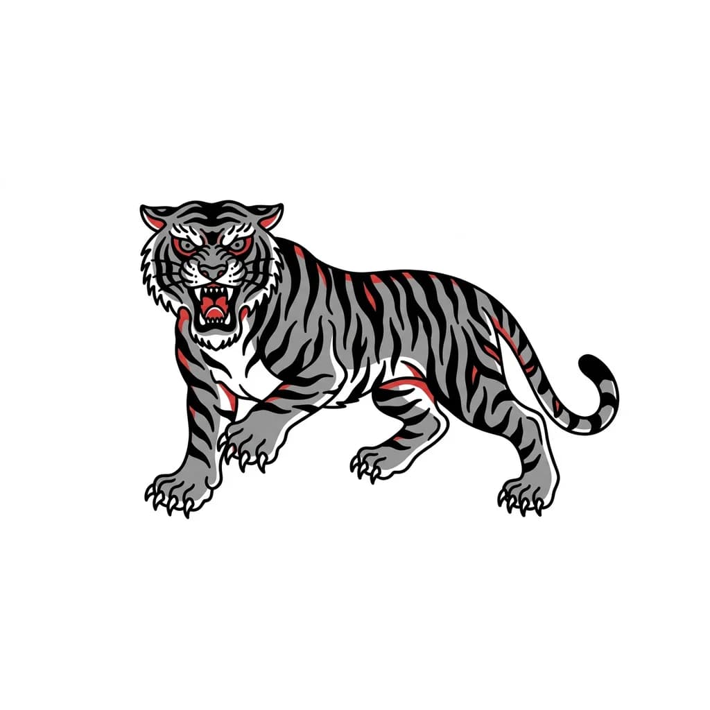 Tigre entero de cara para tapar un tatuaje en el triceps. Con algo de color rojo